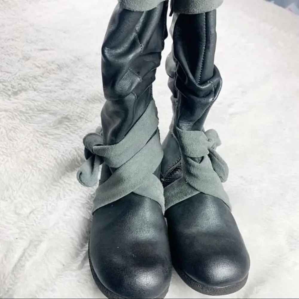 Sz 13.5 Girls Kenneth Cole Slouch Boots Vegan Leather Boots w Suede Trim